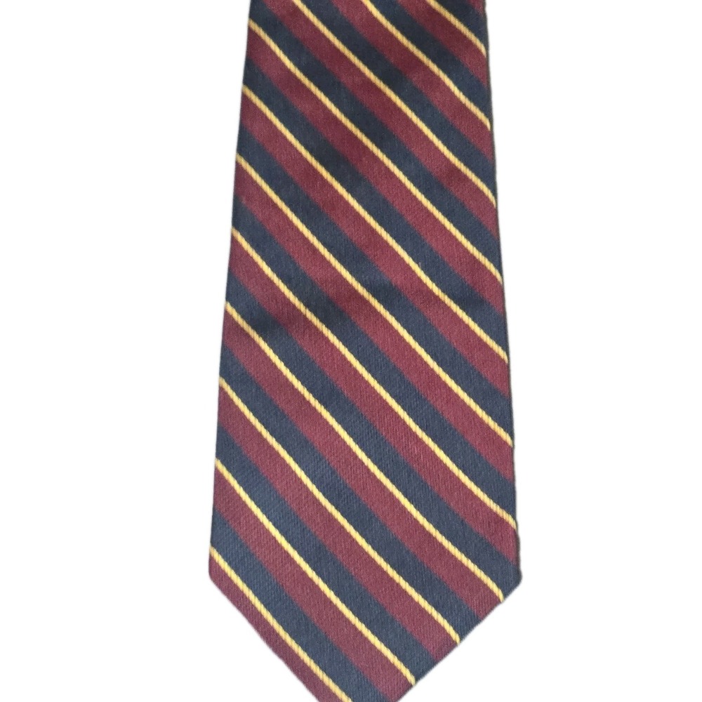Vtg Bert Pulitzer Tie Mens Silk Regimental Stripe Burgundy Navy Blue Gold Ivy